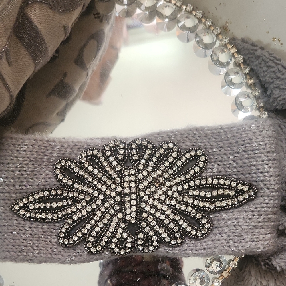 Michael Kors Black and Gray Logo W Rhinestone Wristlet & Ear Warming Headband - Picture 7 of 8